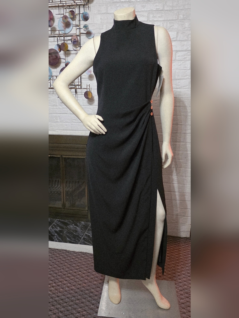 EVAN PICONE | Black Sleeveless High-Neck Maxi Dress with Side Slit